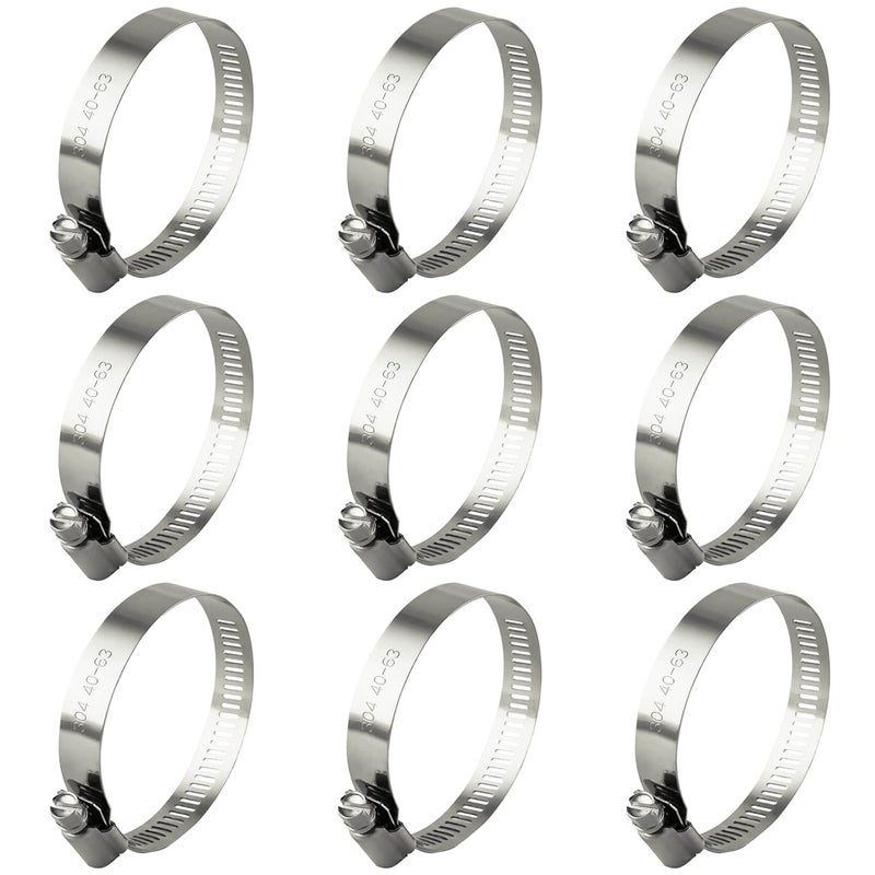 ZIPCCI Hose Clamp, 2 Inch Stainless Steel Worm Gear fuel line clamps for Water Pipe, Automotive and Mechanical Application, 40-63mm (10 Pack) - Image 1